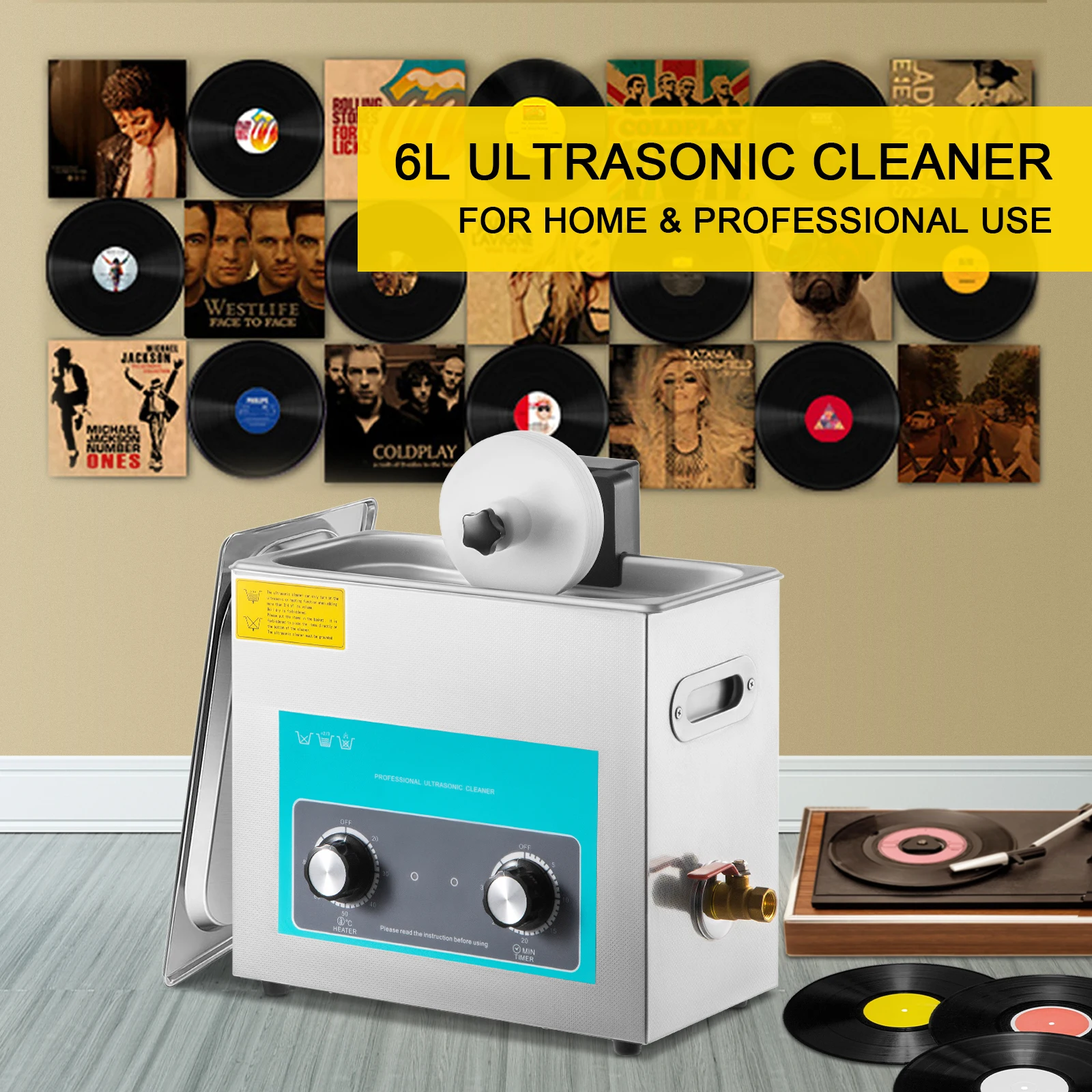Vinyl Record Cleaner - SIHAO 6L Ultrasone Vinylplatenreiniger met Knop